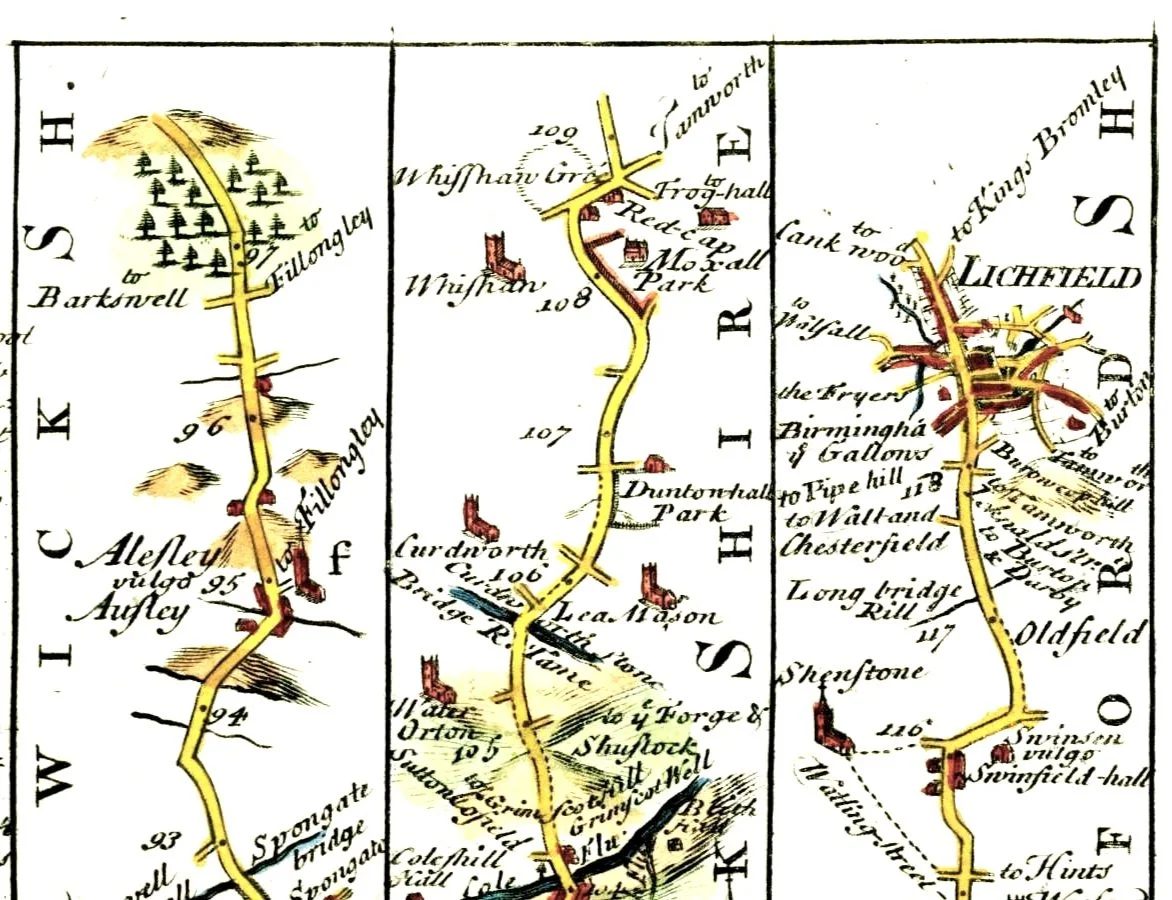 Britannia Depicta road map showing Lichfield, 1720