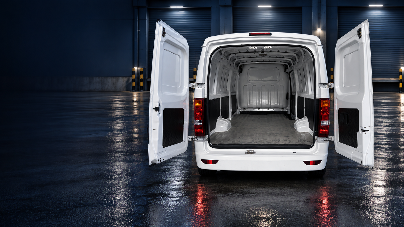 Twin rear doors and empty cargo compartment