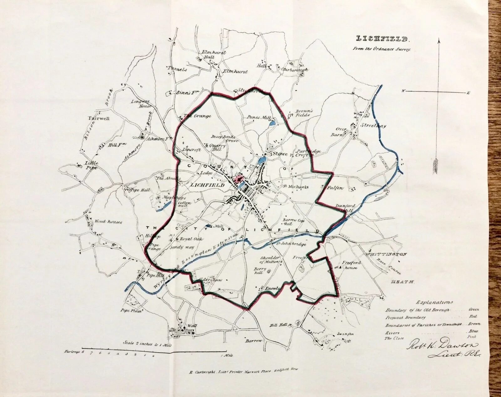 Detail of the Britannia Depicta map describing Lichfield