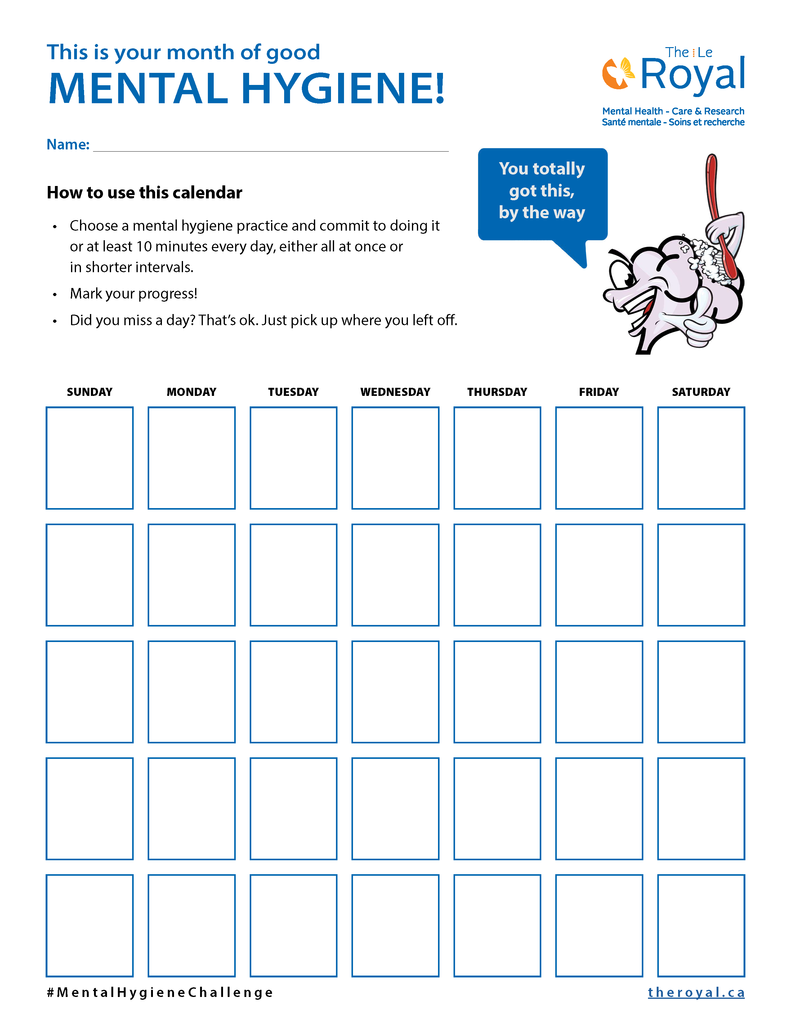 Calendars - The Royal Mental Hygiene Challenge Participant Toolkit